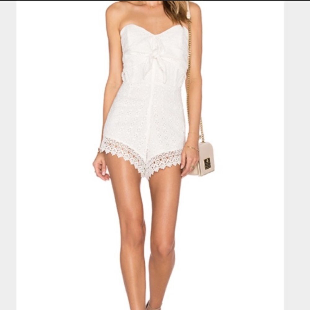 Lovers + Friends White Eyelet Romper Boho Feminine Contemporary Resort Festival